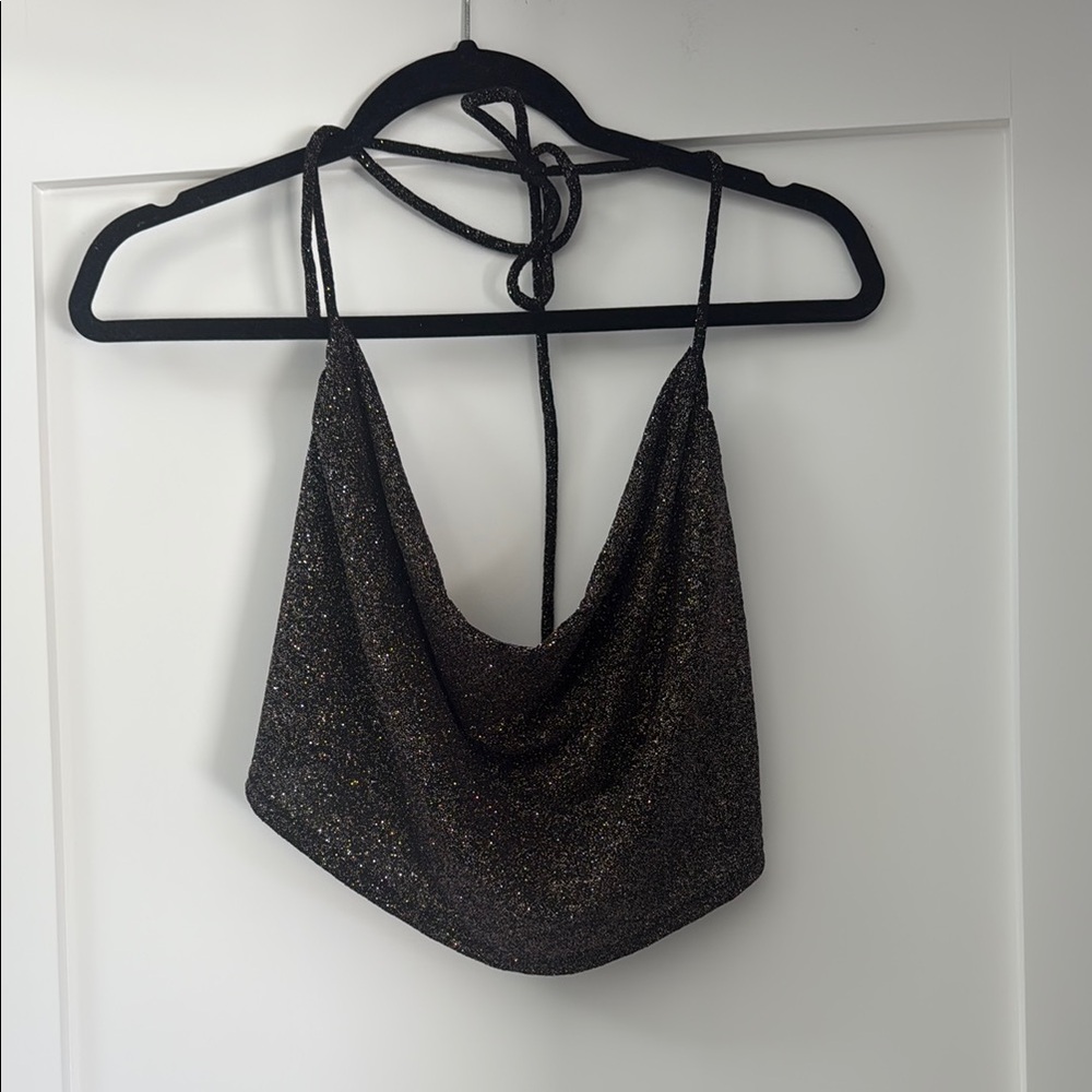 Sparkly Black Halter Top